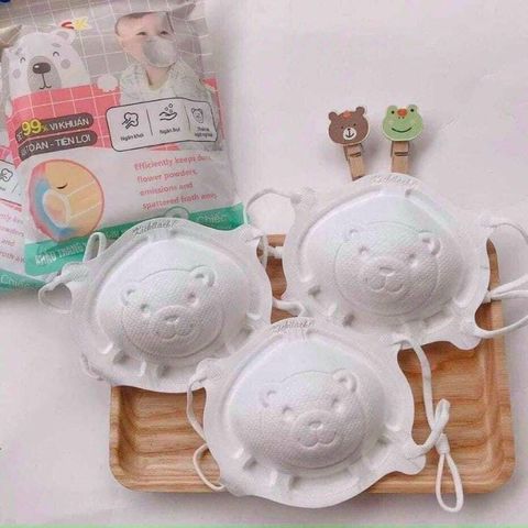 Khẩu Trang Gấu Kichi - Khẩu Trang Gấu Cho Bé Từ 0-3 Tuổi, Không Gây Ngợp, 3 Cái/Túi