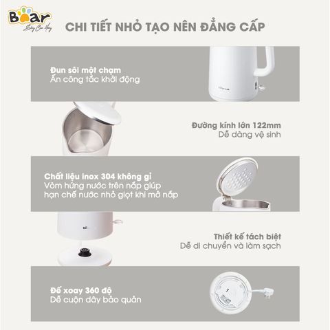 Ấm/ Bình Đun Siêu Tốc Bear ZDH-B15T1 dung tích 1.5 lít, công suất 1500W