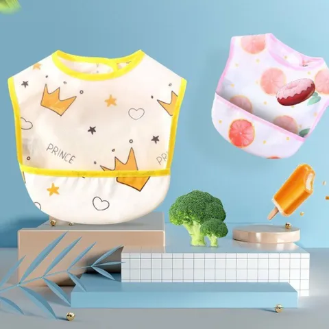 Yếm Ăn Dặm Cho Bé, Yếm Hình Chữ U 2 Lớp, Chống Thấm Cho Bé Ăn Dặm, Uống Sữa, Có Máng Hứng Ngang, Siêu Gọn Nhẹ