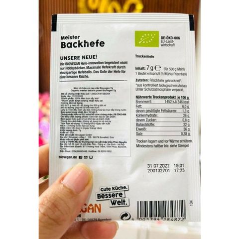 Men nở Hữu cơ Biovegan gói 7Gr- Date 2022