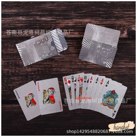 Bộ Bài Poker Mạ Nhũ Bạc Cao Cấp - 54 Lá Nhựa Dẻo Chống Nước, Chống Gãy - Quà Tặng Sang Trọng cho Người Yêu Thích Chơi Bài