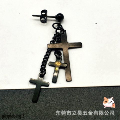 Khuyên Tai Hình Chữ Thập 3 Mảnh Dành Cho Nam Nữ - Không Cần Bấm Lỗ, Phong Cách Punk Thời Trang