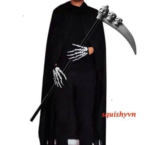 Bộ Trang Phục Thần Chết Kinh Dị Halloween - Bộ 3 Miếng với Áo Choàng, Găng Tay & Mũ Trùm Đầu Cho Tiệc Hóa Trang, Cosplay, Trick or Treat