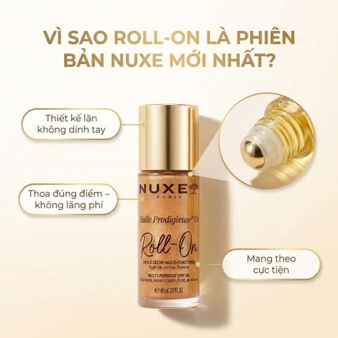 Dầu Dưỡng Nhũ Vàng NUXE Huile Prodigieuse OR Roll-On 60ml - Dưỡng Sáng Da, Mềm Mịn, Chiết Xuất Thiên Nhiên, Dạng Lăn Tiện Lợi