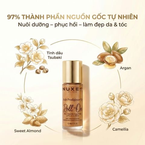 Dầu Dưỡng Nhũ Vàng NUXE Huile Prodigieuse OR Roll-On 60ml - Dưỡng Sáng Da, Mềm Mịn, Chiết Xuất Thiên Nhiên, Dạng Lăn Tiện Lợi