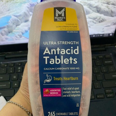 Viên nhai giảm đau bao tử, đầy hơi, khó tiêu Member’s Mark Ultra Strength Antacid 265 viên - Giải pháp hiệu quả cho dạ dày