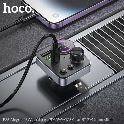 Tẩu sạc ô tô Hoco E86 FM Bluetooth 48W - Sạc nhanh đa năng, thiết kế tiện lợi cho xe hơi, tương thích với mọi thiết bị di động