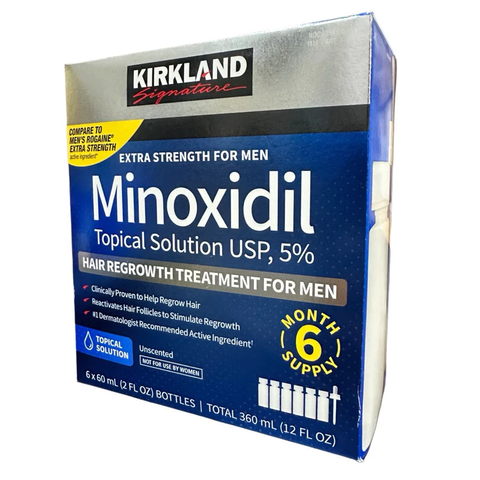 Dung Dịch Mọc Tóc Cho Nam Kirkland Minoxidil 5% - Trị Hói Hiệu Quả - Hộp 6 Ống x60ml, Giúp Phục Hồi Tóc Dày Dạn