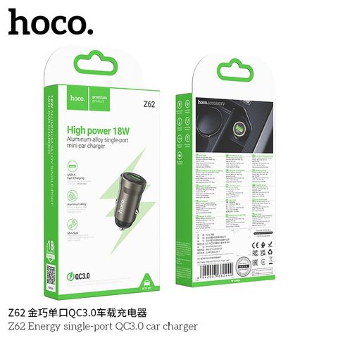 Tẩu Sạc Ô Tô Hoco Z62 Energy QC3.0 - Sạc Nhanh 18W Cho Điện Thoại và Thiết Bị Thông Minh - Thiết Kế Sang Trọng và Gọn Nhẹ