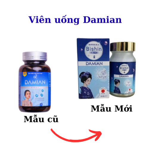 Viên Uống Trắng Da Mờ Nám Damian Chính Hãng - Hộp 60 Viên Collagen, Vitamin, Hyaluronic Acid, Giúp Da Sáng Mịn Khỏe Đẹp