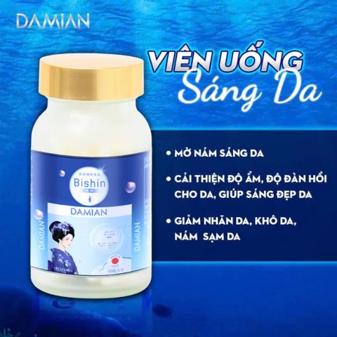 Viên Uống Trắng Da Mờ Nám Damian Chính Hãng - Hộp 60 Viên Collagen, Vitamin, Hyaluronic Acid, Giúp Da Sáng Mịn Khỏe Đẹp