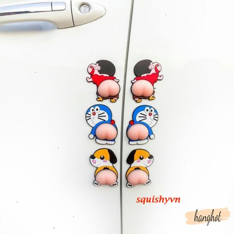 Bộ 2 Miếng Dán Hình Mông Quả Đào 3D Chống Va Chạm Cho Xe Hơi - Phong Cách Corgi, Doraemon, Crayon Shin-chan