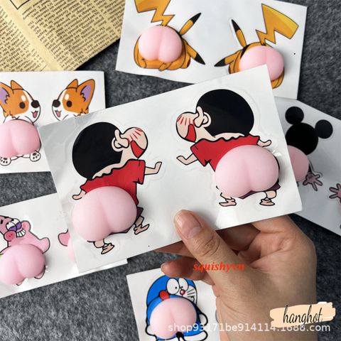Bộ 2 Miếng Dán Hình Mông Quả Đào 3D Chống Va Chạm Cho Xe Hơi - Phong Cách Corgi, Doraemon, Crayon Shin-chan