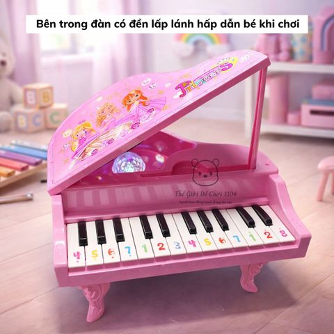 Đàn Piano Đồ Chơi Mini Công Chúa Màu Hồng 24 Phím Có Đèn Nhạc - Quà Tặng Hoàn Hảo Cho Bé Gái Phát Triển Âm Nhạc và Sáng Tạo