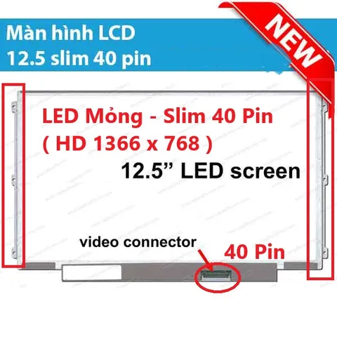Màn Hình Laptop 12.5 Inch LED Mỏng 40 Pin HD 1366 x 768 - Thay Thế Cho Dell HP Lenovo Toshiba LG Asus - Hàng Chính Hãng, Bảo Hành 12 Tháng