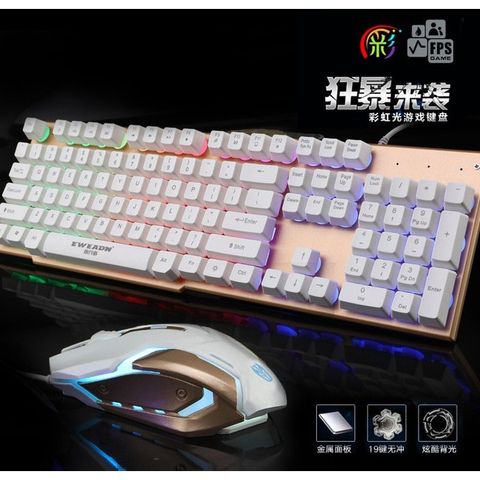 Bộ Bàn Phím Chuột Gaming EWEADN K006 Trắng - Giả Cơ LED 7 Màu, Chống Nước, Phù Hợp Cho Gamer và Nhân Viên Văn Phòng