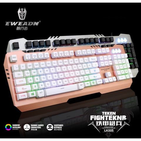 Combo Bàn Phím Chuột Gaming EWEADN K005 Trắng, Giả Cơ LED RGB 7 Màu Chống Nước - Phụ Kiện Hoàn Hảo Dành Cho Game Thủ và Văn Phòng