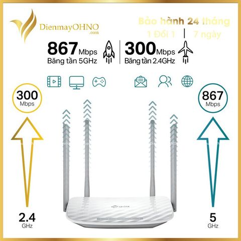 Bộ Phát Wifi Kép TP-Link Archer C50 AC1200 - Tăng Tốc Internet Nhanh Chóng Cho Video HD, Game, 5 ăng ten, Hàng Chính Hãng