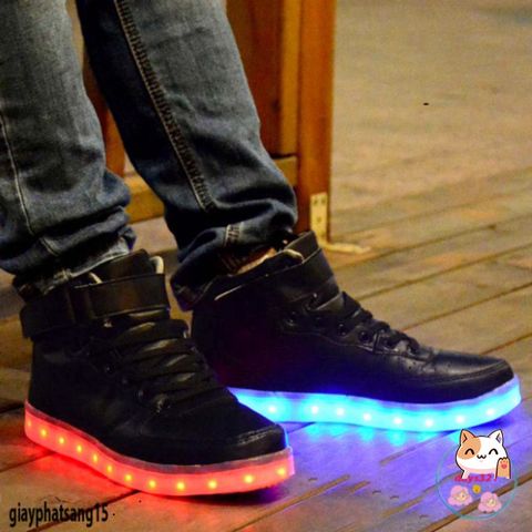 Giày cao cổ đen LED phát sáng cho Nam Nữ - 8 chế độ màu, Giày thể thao thời trang Hàn Quốc cho mùa Xuân Hè