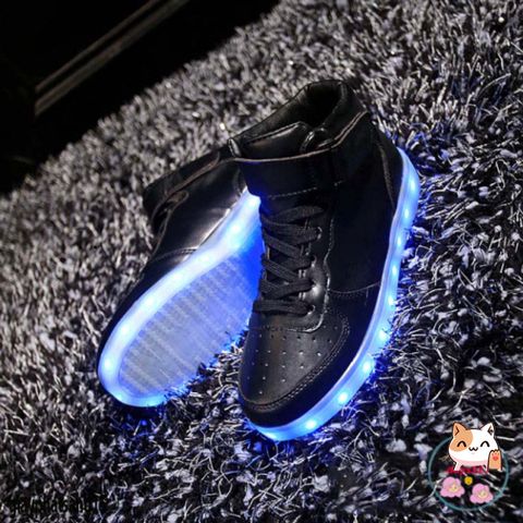 Giày cao cổ đen LED phát sáng cho Nam Nữ - 8 chế độ màu, Giày thể thao thời trang Hàn Quốc cho mùa Xuân Hè