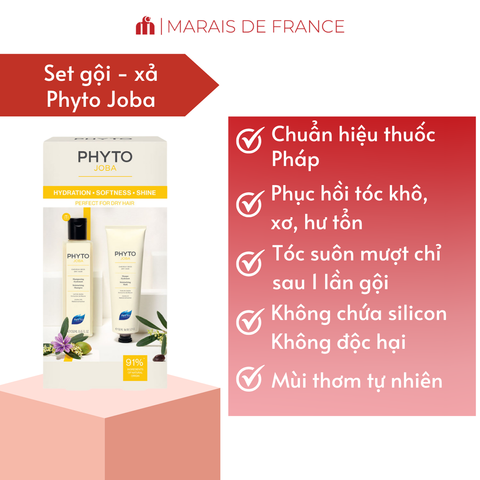 Combo Dầu Gội và Mặt Nạ Phyto Phytojoba 250ml + 150ml - Chăm Sóc Tóc Khô Gãy Rụng, Phục Hồi Hư Tổn, Không Silicone