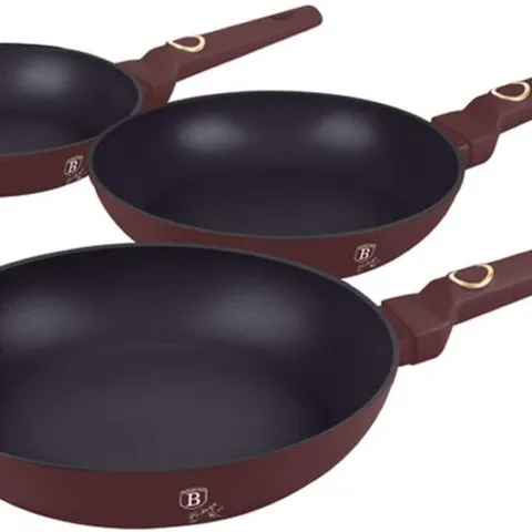 Bộ 3 Chảo Berlinger Haus BH/8048 - Chảo Bếp Từ Đỏ Mận Đường Kính 20-24-28cm Thoải Mái, Đa Năng, Dễ Sử Dụng Cho Mọi Loại Bếp