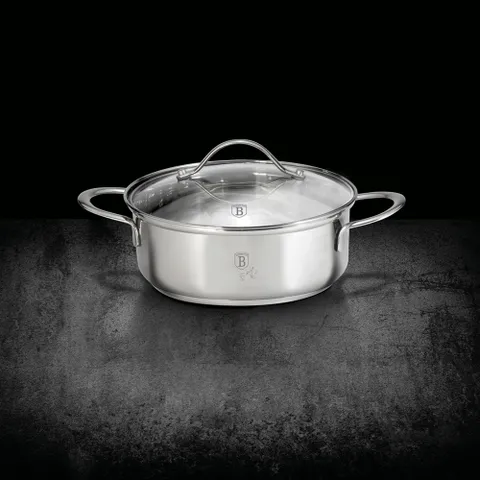 Nồi Berlinger Haus BH/6280 24cm Thép Không Gỉ - Nắp Kính Chịu Nhiệt, Dáng Thấp, Tiết Kiệm Năng Lượng, Chất Lượng Cao