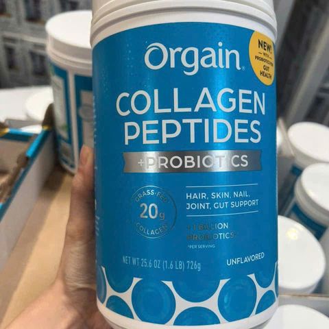 Bột Collagen Peptides Probiotics Orgain 726g - Tăng cường sức khỏe da, tóc, móng và khớp, không hương vị, 100% từ cỏ