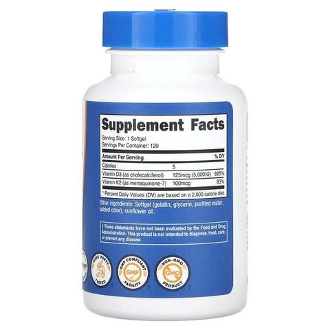 Nutricost Vitamin K2 + D3 120 viên - Hỗ trợ xương chắc khỏe, hấp thu canxi hiệu quả, bổ sung vitamin an toàn cho sức khỏe tổng thể