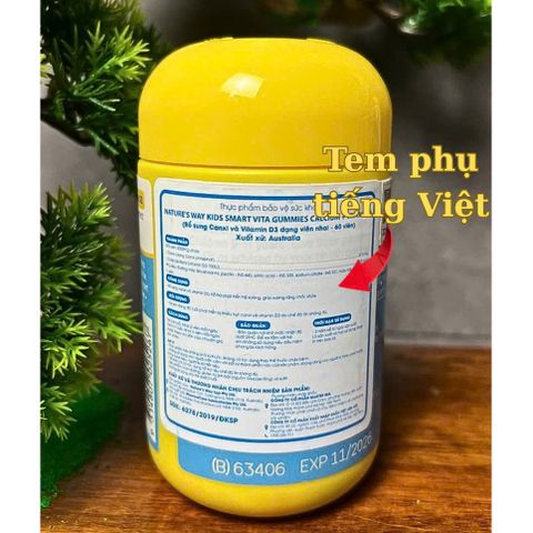 Viên nhai Nature's Way Vita Gummies Canxi + Vitamin D cho trẻ em, hỗ trợ phát triển xương và răng chắc khỏe - 60 viên