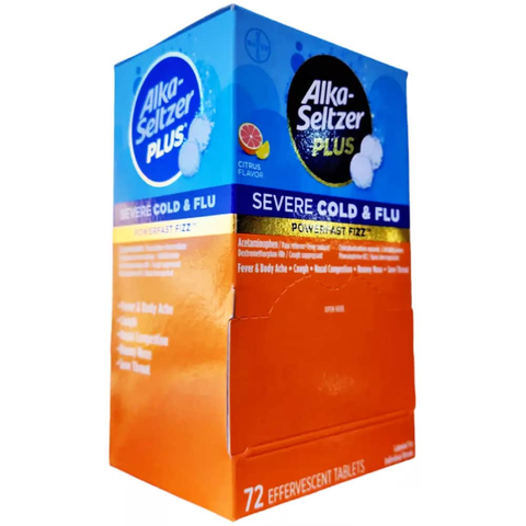 Viên Sủi Giảm Cảm Lạnh Alka Seltzer Plus Cold Flu PowerFast Fizz 72 Viên Vị Cam Chanh - Giảm Nghẹt Mũi, Đau Họng, Nhức Đầu, Dễ Uống