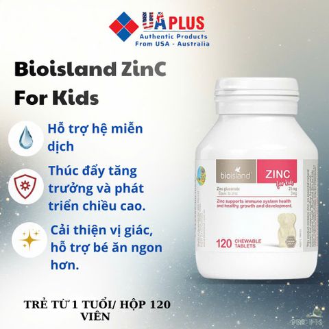 Viên kẹo bổ sung kẽm Bio Island ZINC 120 viên - Hỗ trợ miễn dịch và phát triển chiều cao cho bé - Nhập khẩu từ Úc