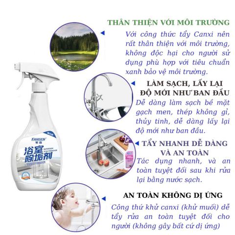 Chai Xịt Tẩy Vệ Sinh Nhà Tắm 500ml - Tẩy Sạch Vết Cặn Bẩn Cứng Đầu Trên Inox, Gương, Kính, Gạch Hoa, Dễ Dàng Sử Dụng