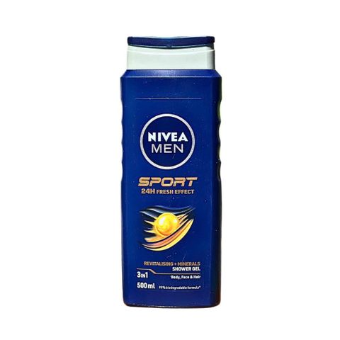 Sữa Tắm Nivea Men Sport 3-in-1 500ml - Tươi Mát 24 Giờ - Chăm Sóc Da Mặt, Tóc và Cơ Thể Cho Nam Giới Năng Động