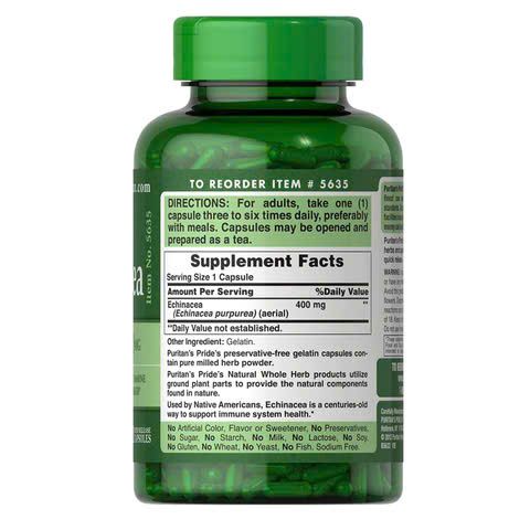 Viên uống Echinacea 400mg Puritan’s Pride - Hỗ trợ miễn dịch, tăng cường sức khỏe, 200 viên, Hàng Mỹ