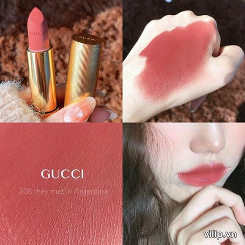 Son Gucci Rouge Lip À Lèvres Voile Matte 208 - Màu Hồng Đất Chính Hãng, Sang Trọng, Độc Đáo - Phù Hợp Mọi Hoàn Cảnh