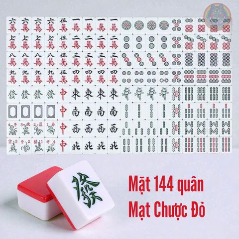 Bộ Mạt Chược Tết Đỏ Size Lớn #40 - 144 Quân Chơi Gia Đình Kèm Thảm 90x90cm và Túi Tiện Lợi, Quà Tặng Tết May Mắn