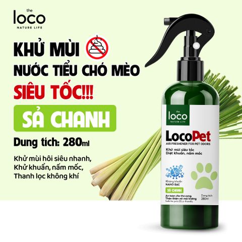 Chai Xịt Khử Mùi Hôi Nước Tiểu Chó Mèo Loco Pet 500ml - Khử Mùi Siêu Tốc, Diệt Khuẩn, Hương Sả Chanh Tươi Mát