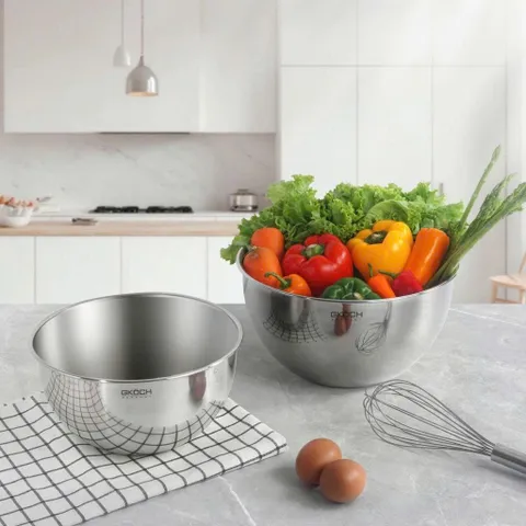 Bộ 2 âu trộn inox GKÖCH 20cm và 24cm - Thiết kế tối giản, bền đẹp, tiện dụng cho nấu nướng hàng ngày, phù hợp mọi không gian bếp.