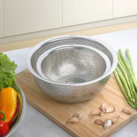 Bộ 3 Rổ Inox Tròn Gkoch MYDH1012 - Kích Thước 16cm, 20cm và 24cm - Dụng Cụ Nhà Bếp Thực Phẩm An Toàn, Tiện Lợi