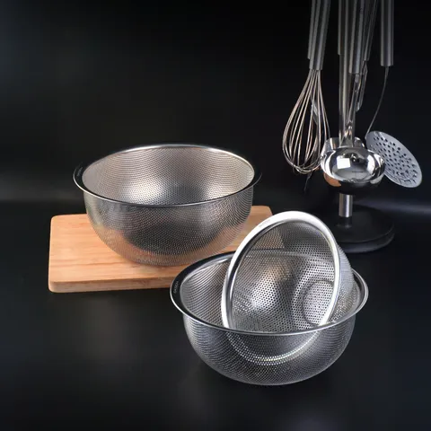 Bộ 3 Rổ Inox Tròn Gkoch MYDH1012 - Kích Thước 16cm, 20cm và 24cm - Dụng Cụ Nhà Bếp Thực Phẩm An Toàn, Tiện Lợi
