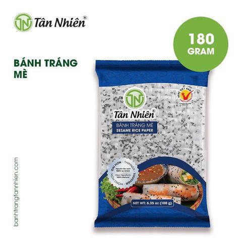 Bánh Tráng Mè Tân Nhiên 180 Gram - Dẻo Thơm, Cuốn Rau Thịt Hấp Dẫn, Không Phẩm Màu, Hương Vị Truyền Thống Việt