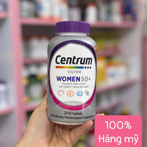 Viên uống Centrum Silver Women 50+ - Vitamin tổng hợp 200 viên hỗ trợ tim mạch, nao bộ và xương cho phụ nữ lớn tuổi