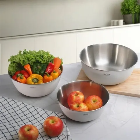 Bộ 3 âu inox 304 phủ sơn kem lì 22-25-28cm GKÖCH MYTY0810 - Thực phẩm dễ dàng vệ sinh, chống trầy xước và đo lường chính xác