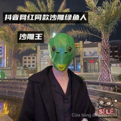 Mũ Quái Vật Xanh Lá Dễ Thương - Trang Phục Cá Đầu Xanh Sáng Tạo cho Tiệc Rave và Lễ Hội Âm Nhạc
