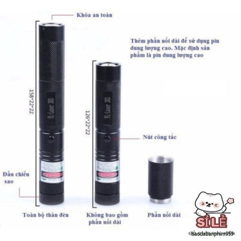 Đèn Pin Laser Đa Màu 303 & 009 - Chiếu Xa 2000M, Công Suất 50mW/500mW, Kèm Hiệu Ứng Ánh Sáng Vạn Hoa - Phụ Kiện và Pin Sạc