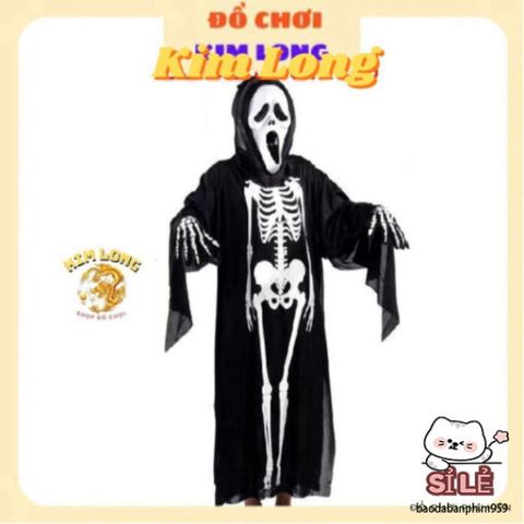 Bộ Trang Phục Halloween 3 Món: Áo Choàng Nón, Găng Tay và Mặt Nạ Hình Bộ Xương Cho Trẻ Em & Người Lớn - Thời Trang Hóa Trang Ma Quái