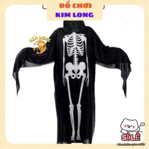 Bộ Trang Phục Halloween 3 Món: Áo Choàng Nón, Găng Tay và Mặt Nạ Hình Bộ Xương Cho Trẻ Em & Người Lớn - Thời Trang Hóa Trang Ma Quái