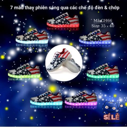 Giày LED Phát Sáng Cờ Mỹ GH66 - Giày Thể Thao Cho Bé Trai - Nhiều Chế Độ Ánh Sáng Sống Động, Size 35-40