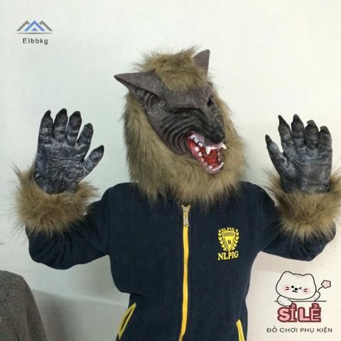 Mặt Nạ Đầu Sói Halloween với Găng Tay Cospaly Đáng Sợ - Phụ Kiện Hóa Trang Độc Đáo cho Tiệc và Lễ Hội